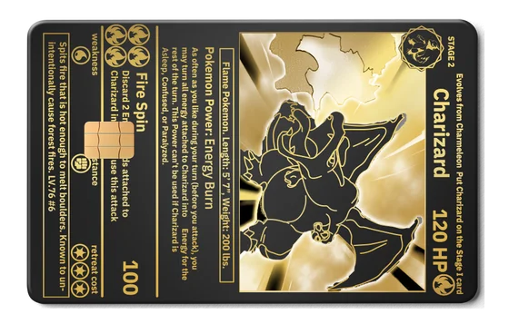 Charizard metal card by Gold Wraps, stainless steel collector card