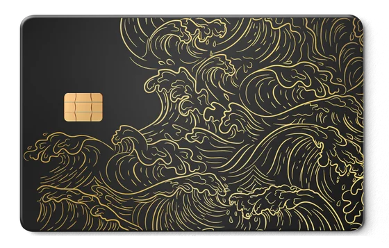 Hokusai Wave metal card by Gold Wraps, stainless steel with Japanese wave art