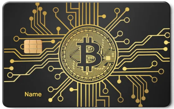 Bitcoin metal card by Gold Wraps, premium stainless steel crypto card in black, gold and mirror
