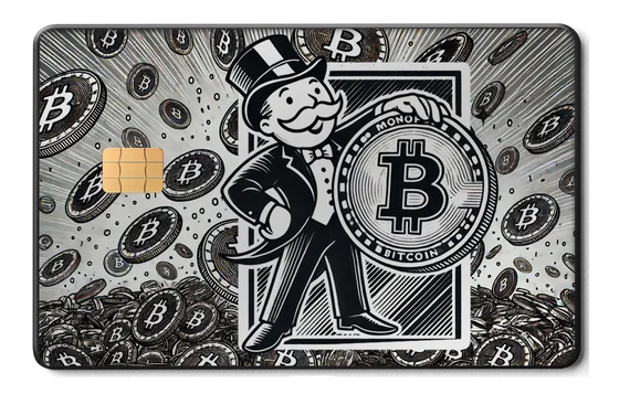 Crypto Monopoly metal card by Gold Wraps, stainless steel crypto-themed design